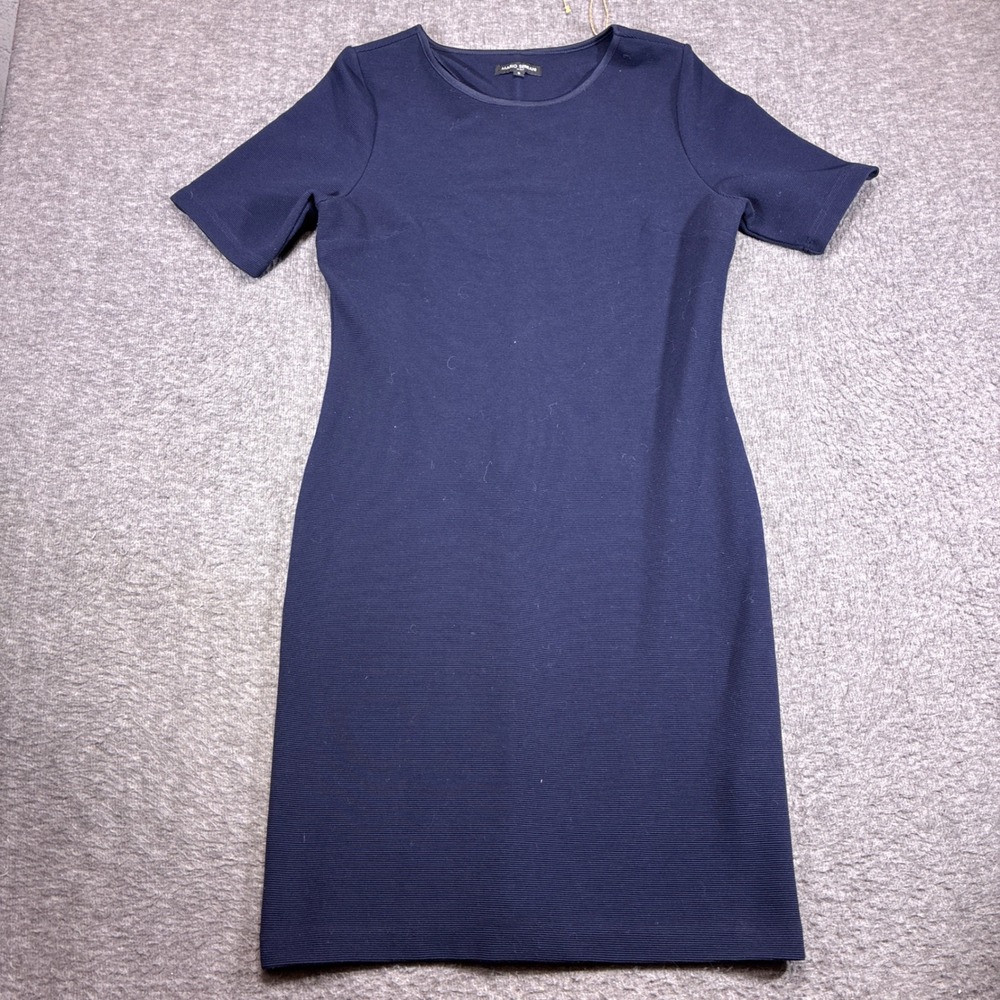 Mario Serrani Sheath‎ Dress Womens Small Navy Ribbed Short Sleeve Textured